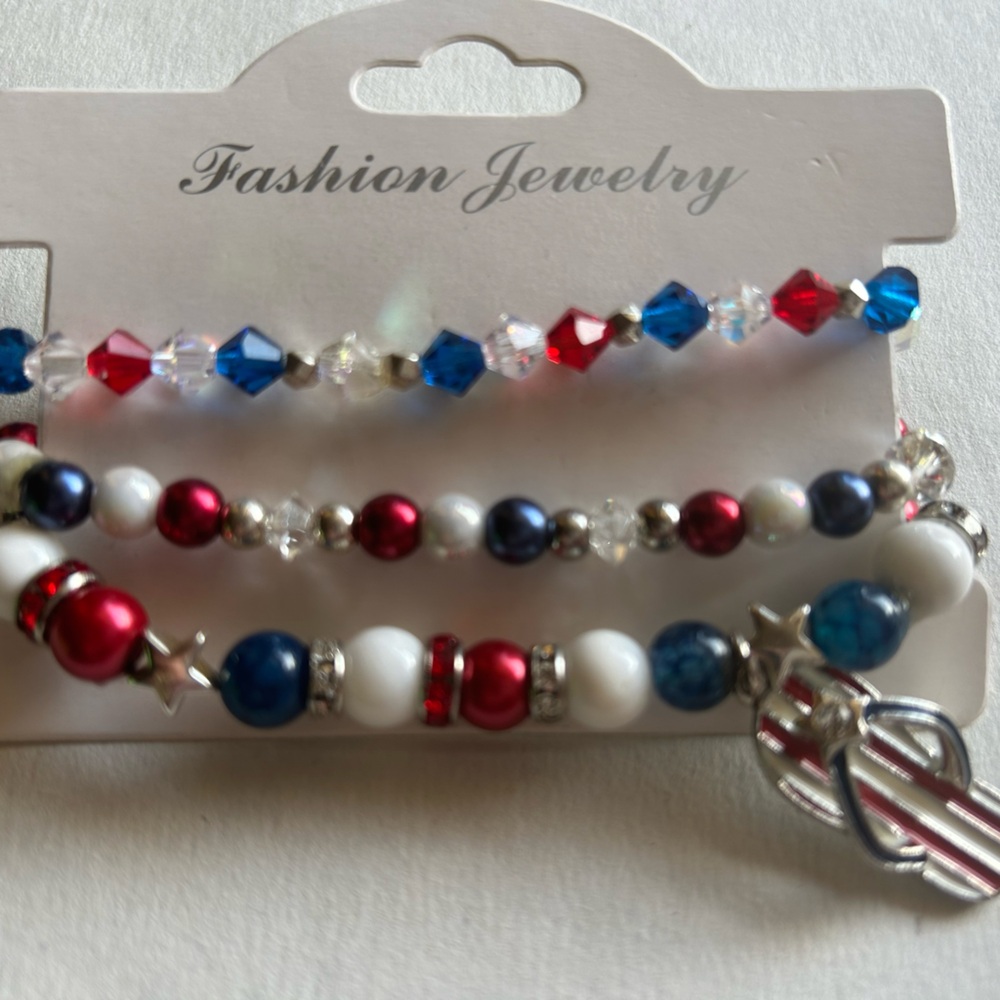 Handmade bracelet set red white and blue